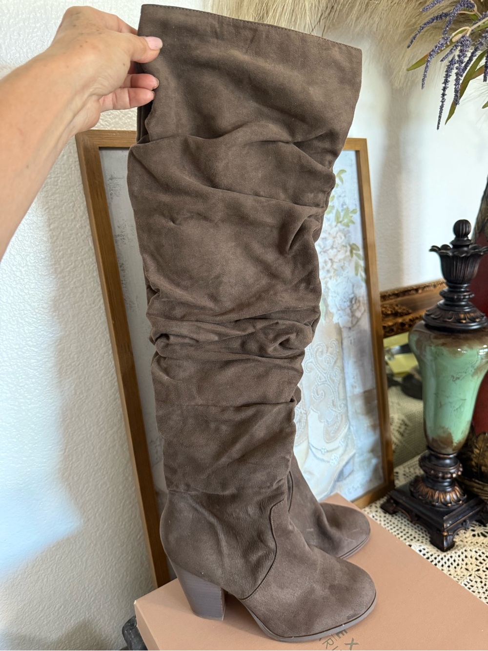 Carlos Santana Taupe Slouch Over-the-Knee Suede Boots